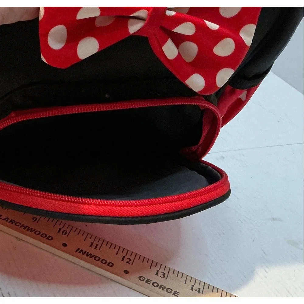Minnie Mouse Style Mini Backpack Polka Dot Bow Ears Red Black Small Travel Bag